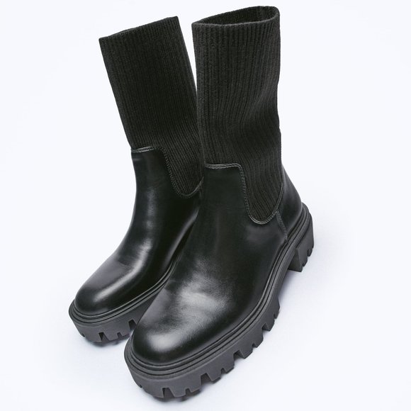 Zara Shoes - ZARA Lug Sole Chelsea Sock Boot In Black